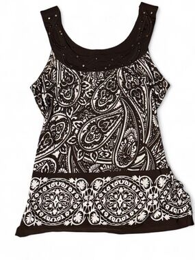 Heart Soul Paisley Print Studded Neck Sleeveless Top